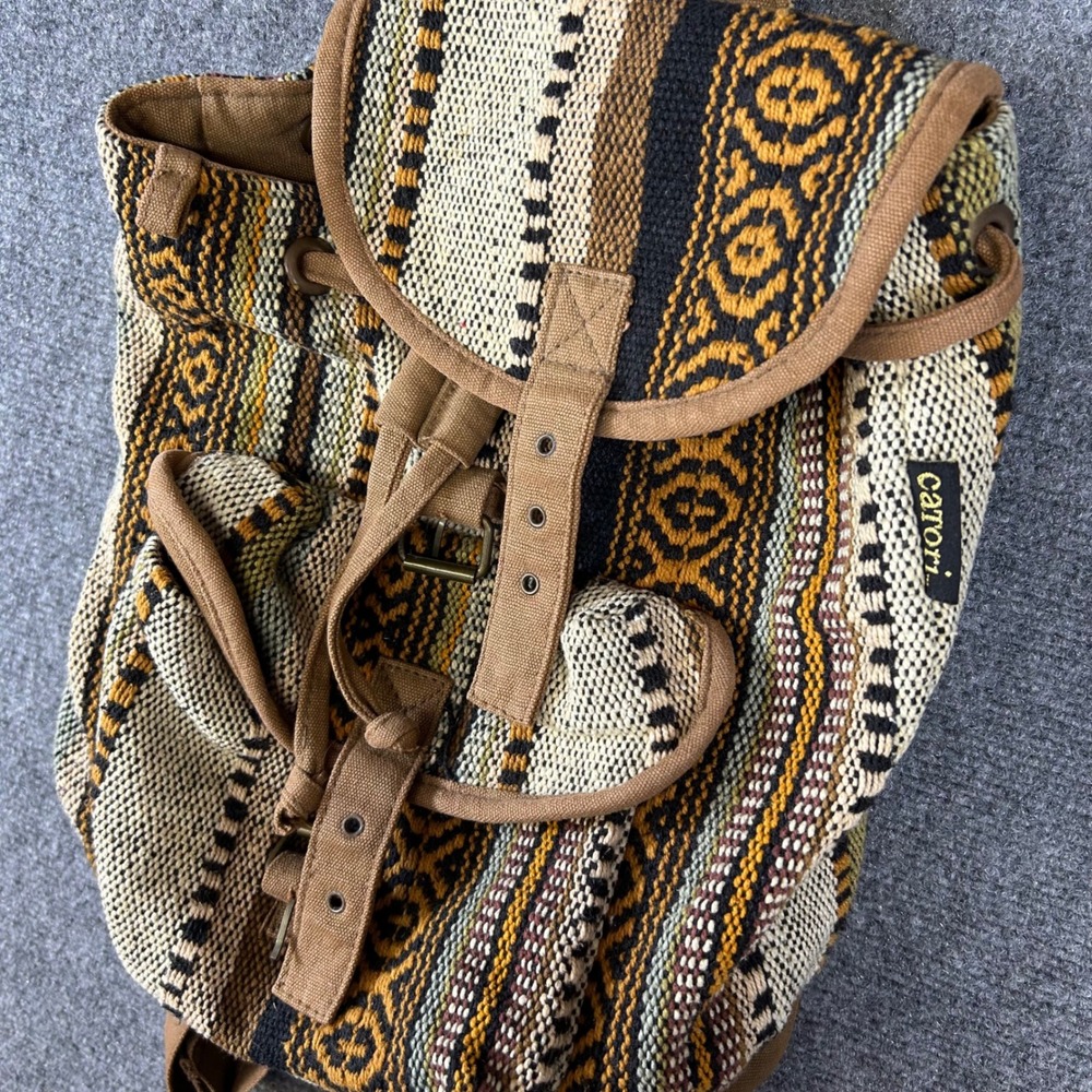 Catori Sun N Sand Woven Tapestry Backpack Southwestern Boho Brown Geometric Bag - Picture 2 of 8